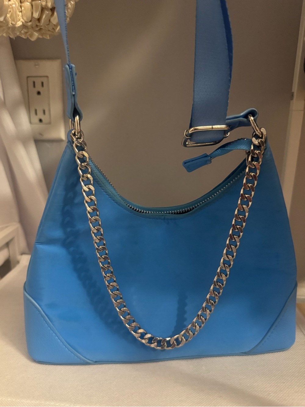 wild fable Blue Shoulder Bag with Silver Chain
